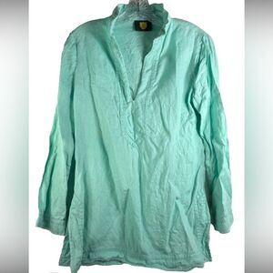 Guru Linen green Boho Festival Lagenlook relaxed casual Tunic ladies small top